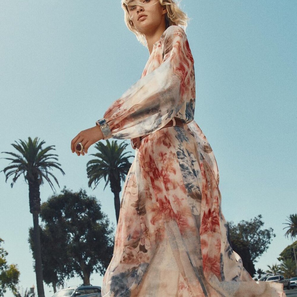 COPY - ZARA FLORAL PRINT MIDI DRESS - LARGE (BELT NOT INCLUDED)
